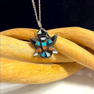 Sterling Silver Zuni Necklace with Turquoise /coral  Inlay